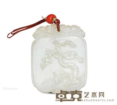 清 玉雕花卉牌 长6cm;宽4.8cm