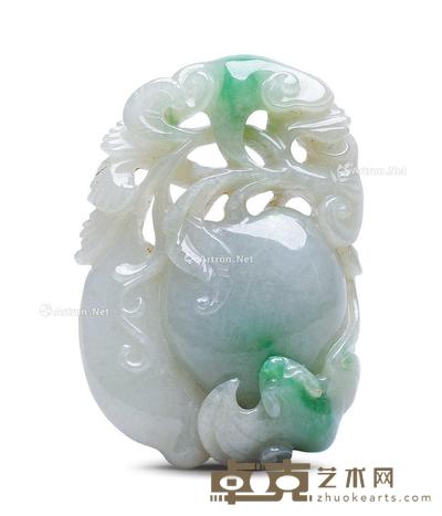 清 翡翠雕福寿如意手把件 长6.2cm;宽4.3cm