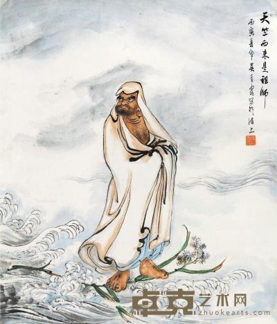  丙寅（1986年）作 天竺西来是祖师 立轴 设色纸本 67×57cm 