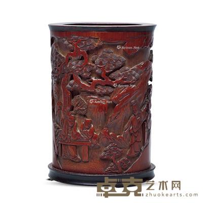 清 竹雕人物笔筒 高14.4cm;直径9.8cm
