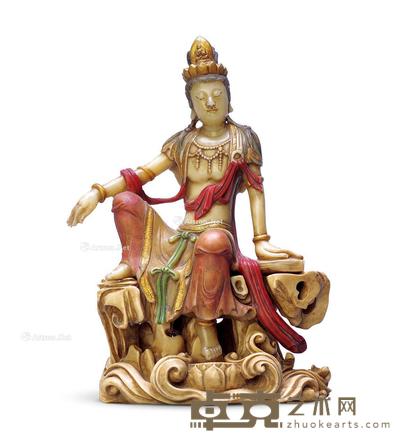 清 寿山石雕自在观音 高19.8cm