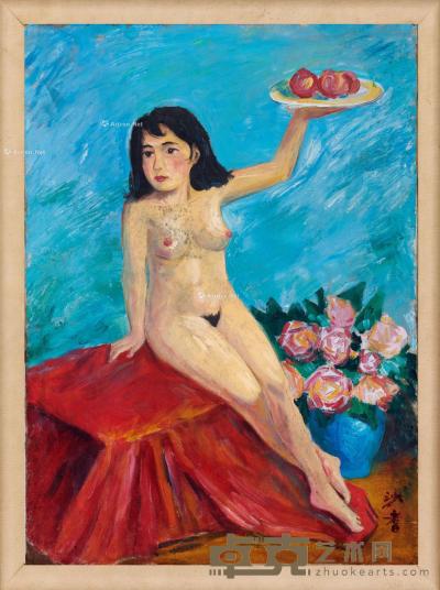  玫瑰少女 油画 49×70cm