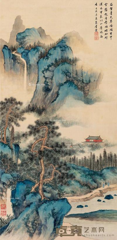  己亥（1959）年作 翠峤胜景 立轴 设色绢本 131×63.5cm