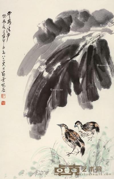 平安清步 立轴 设色纸本 69×43.5cm