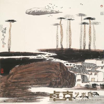  写意山水 立轴 设色纸本 66.5×66.5cm