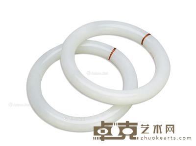 清 白玉手镯 (一对) 外径8cm;内径6cm