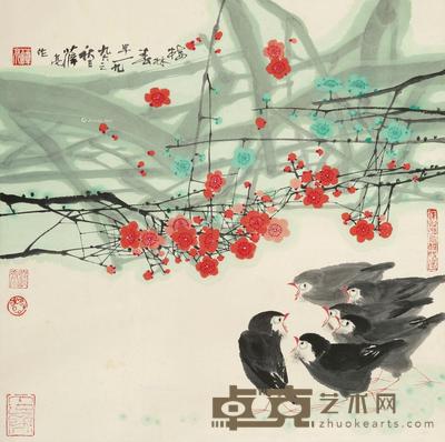 默林春早 镜片 设色纸本 34×35cm