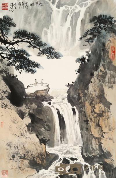观瀑图 镜片 设色纸本 69×43.5cm