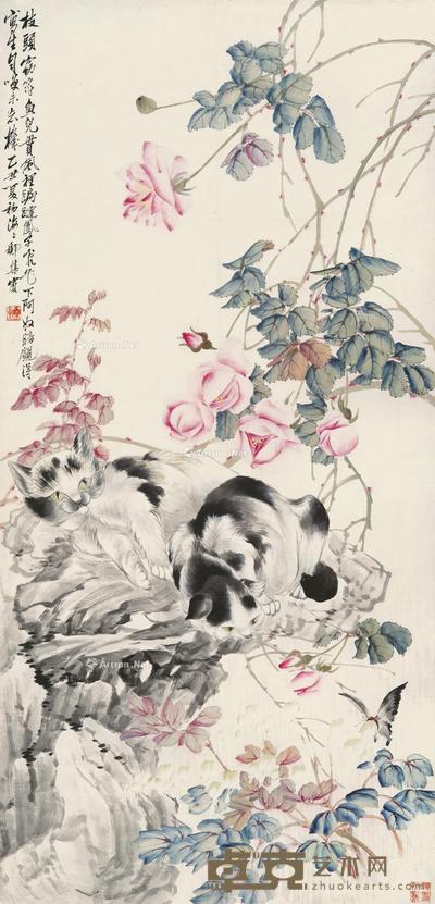 双猫图 立轴 设色纸本 108×52cm