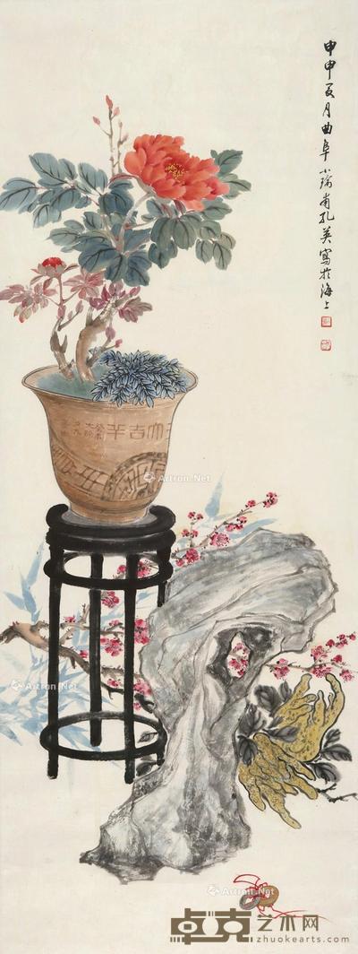 清供 立轴 设色纸本 107×40cm