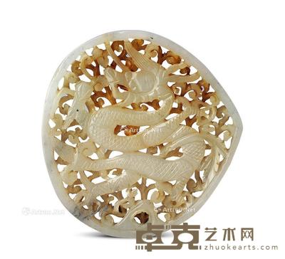 明 玉雕龙纹带板 长5.8cm;宽5.5cm