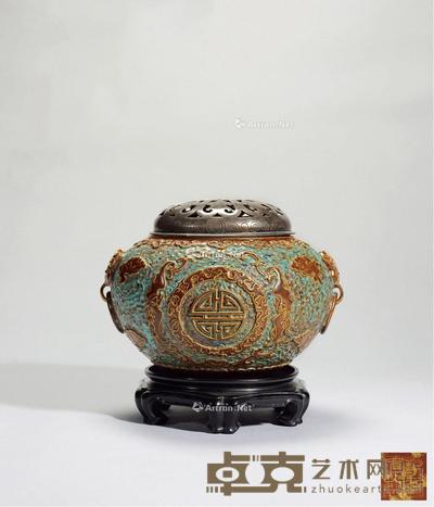  清乾隆 古铜彩釉铺首炉 高10.3cm；通径18.7cm