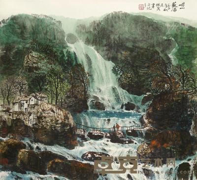 崂山观瀑 镜片 设色纸本 75.5×83cm