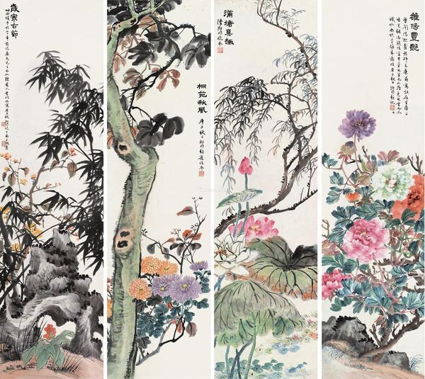  四季锦绣 立轴 设色纸本