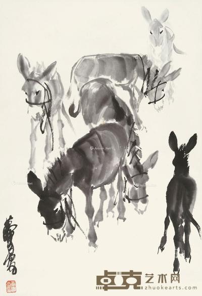群驴图 立轴 水墨纸本 65×44.5cm