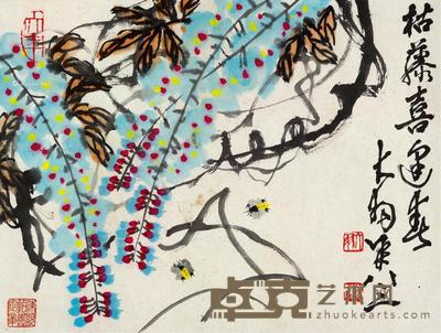 枯藤喜逢春 镜片 设色纸本 34×45.5cm