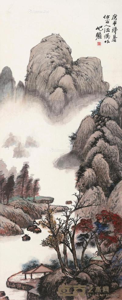  庚申（1980）年作 秋山红树 立轴 设色纸本 137.5×53cm