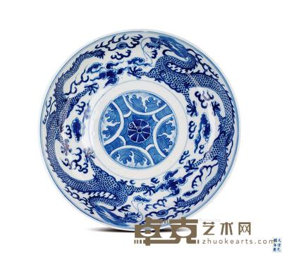 清光绪 青花龙纹折沿盘 直径21cm