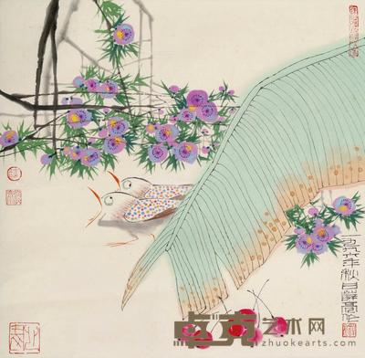 芭蕉小鸟 镜片 设色纸本 34×35cm