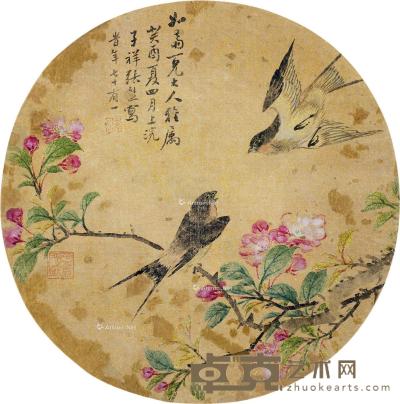  春风燕喜图 团扇 绢本 D25cm