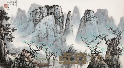  辛酉（1981）年作 漓江春早 镜片 设色纸本 38×69cm
