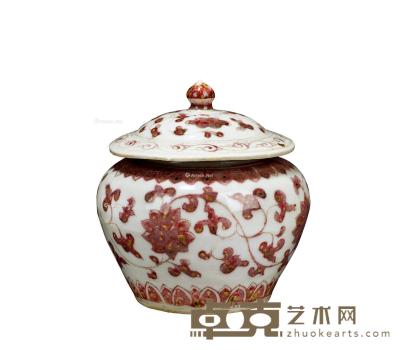 * 明代 青花釉里红缠枝花卉纹小罐（带盖） 高11cm；底直径6.5cm