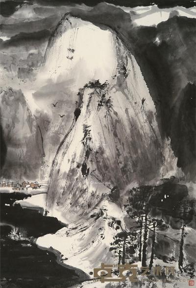  山村雪景 立轴 设色纸本 68×46.5cm