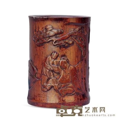 清 竹雕太白醉酒笔筒 高15cm;直径11cm