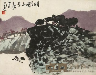 明月峡小景 立轴 设色纸本 40×51cm