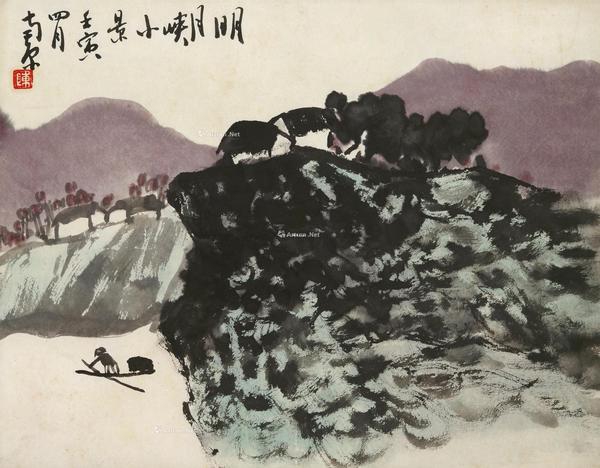  明月峡小景 立轴 设色纸本