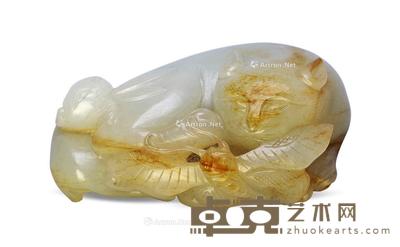 清 白玉太狮少狮把件 长5.8cm;宽3.8cm