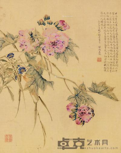  花卉 镜片 设色绢本 38×48.5cm