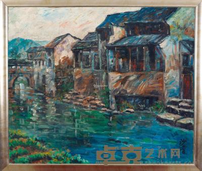  山村小景 油画 50×60cm