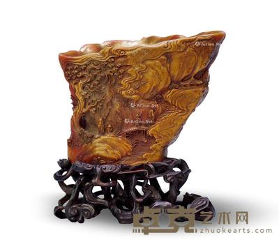 清 寿山石雕山水人物纹杯 长14cm;高10.7cm