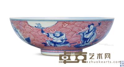 清 青花红料彩八仙碗 直径22cm