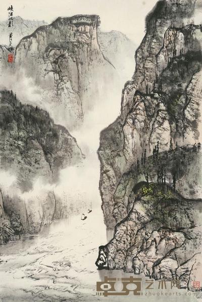 峡江帆影 镜片 设色纸本 68.5×45.5cm
