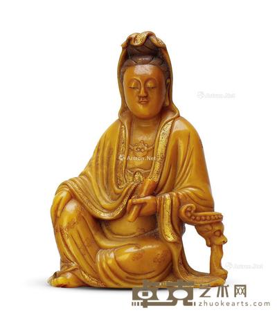 清 寿山石雕持卷观音摆件 高7.8cm