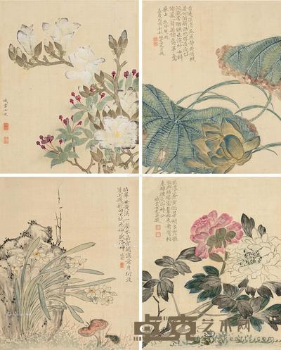 丙寅(1806)年作 花卉 (四帧) 镜片 设色绢本 31.5×25cm×4