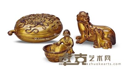 清 铜鎏金瓜形盒、童子镇纸、瑞兽镇纸 (三件) 尺寸不一
