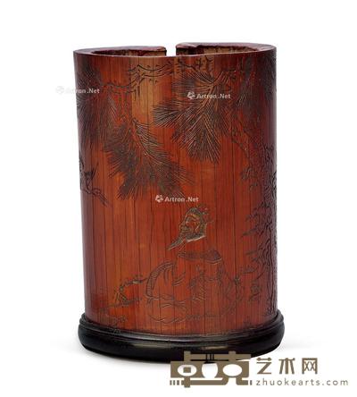 清 竹雕“白云山樵”款笔筒 高12cm;直径8cm