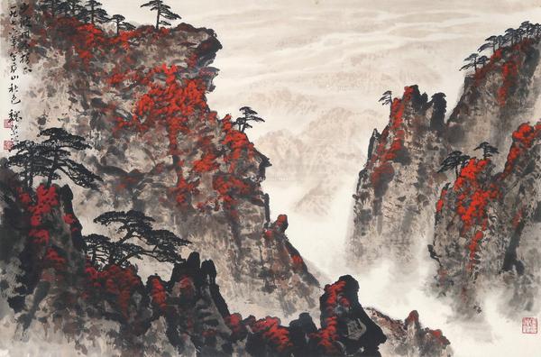  庐山秋色 镜片 设色纸本
