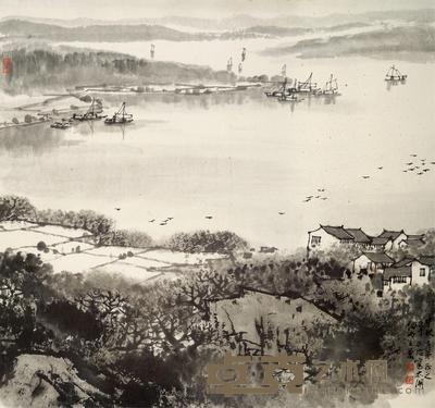  太湖细雨 镜片 水墨纸本 53.5×57cm