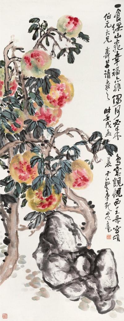  壬戌（1922年）作 绥山桃寿图 立轴 设色纸本