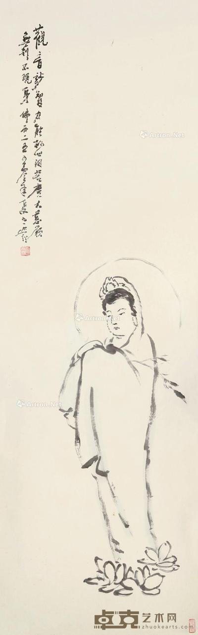 观音大士 镜片 水墨纸本 136.5×43cm