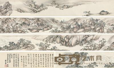  戊寅（1758）年作 江山秋霁图 手卷 设色纸本 画心14×350cm；尾跋14×46cm