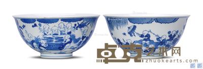 清道光 青花婴戏纹碗 (一对) 直径15.5cm×2