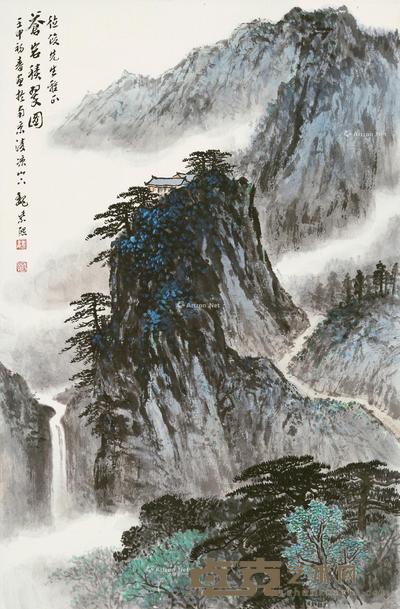  苍岩积翠图 立轴 设色纸本 68.5×44.5cm