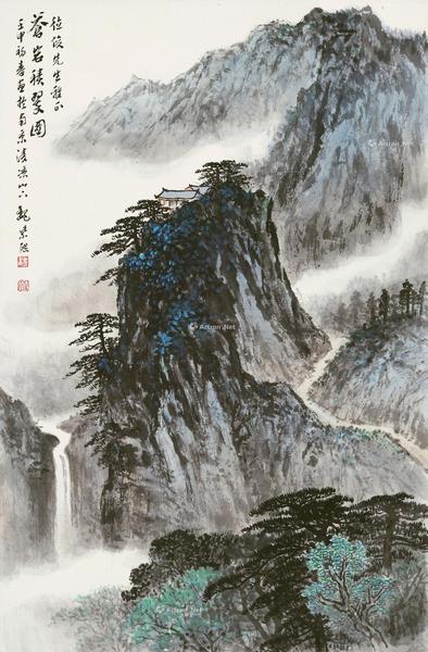  苍岩积翠图 立轴 设色纸本