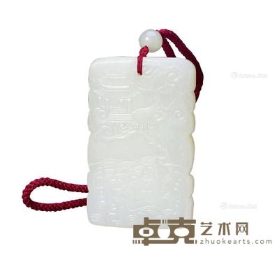 明 玉雕仙人乘槎牌 长6.4cm;宽4cm