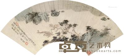 雨余溪艇 镜片 设色纸本 17×51cm